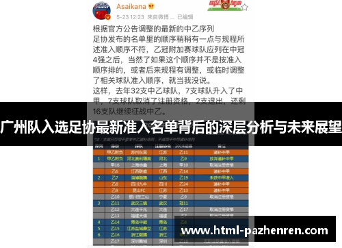广州队入选足协最新准入名单背后的深层分析与未来展望 广州队入选足协最新准入名单背后的深层分析与未来展望